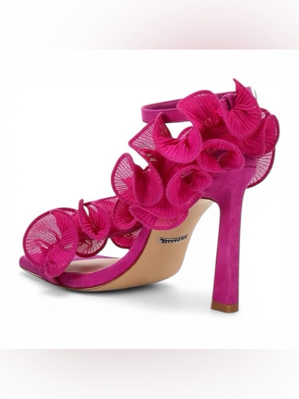 NWT Gianni Bini FRANZ Suede Chiffon Ruffle Dress Sandal Fuschia Sz 7 - Picture 6 of 10
